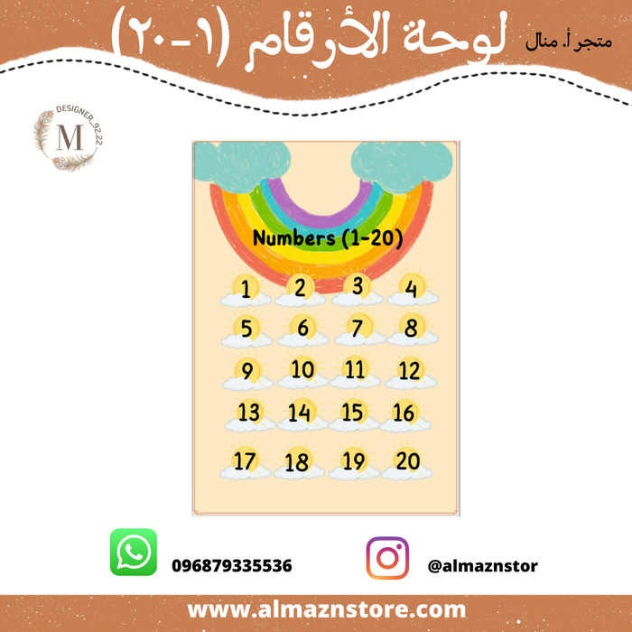 لوحة الأرقام(١-٢٠)